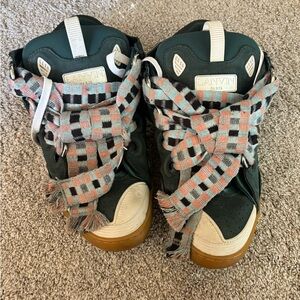 Lanvin Men's Sneakers in Dark Green and White with Checkered Laces